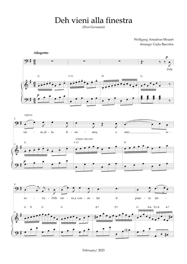 Deh vieni alla finestra (Don Giovanni) Mozart - G Major Chords (BARITONE) (arr. Cadu Barcelos)