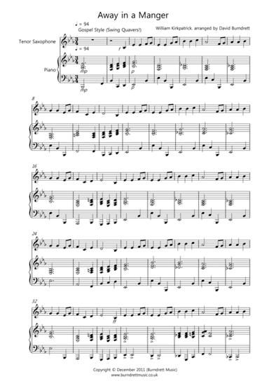 Away in a Manger (Gospel Style!) for Tenor Saxophone and Piano (arr. David Burndrett)