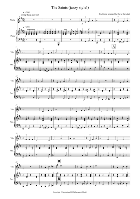 The Saints (Jazzy Style!) for Violin and Piano (arr. David Burndrett)