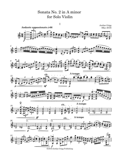 Sonata No 2 in A minor for Solo Violin