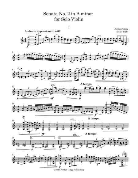 Sonata No 2 in A minor for Solo Violin