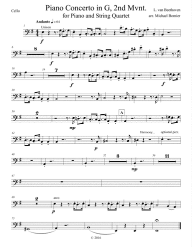 Concertos for Five Beethoven Concerto in G maj 2nd mvnt, string parts only. (arr. Michael Bomier)