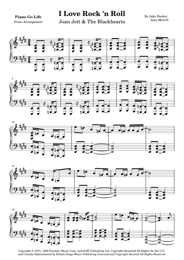 I Love Rock 'n Roll (arr. Piano Go Life)