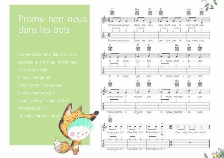 Promenons-nous dans les bois French popular tarditional song for kids Melody + Guitar chords + Guita (arr. iEduArts Publishers)