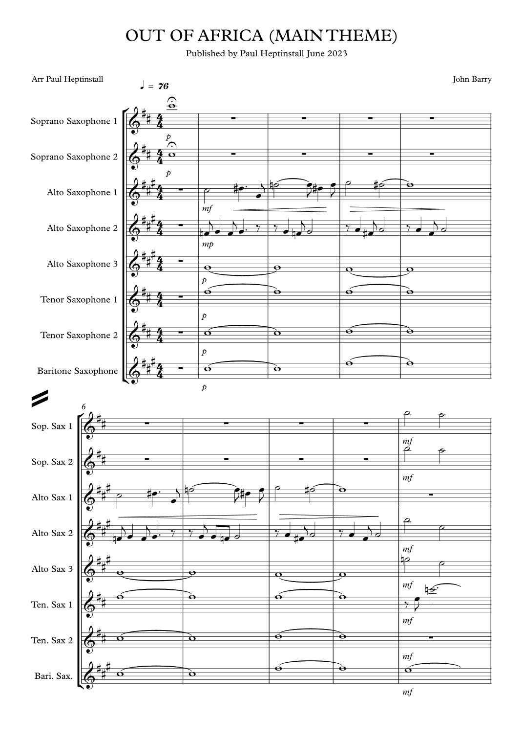 I Had A Farm In Africa (main Title) (arr. Paul Heptinstall)