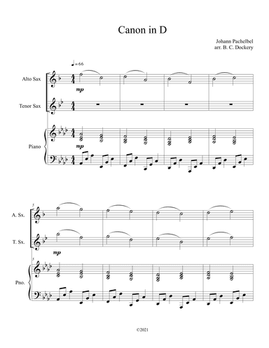 Canon in D (Alto and Tenor Sax Duet) with Piano (arr. B. C. Dockery)