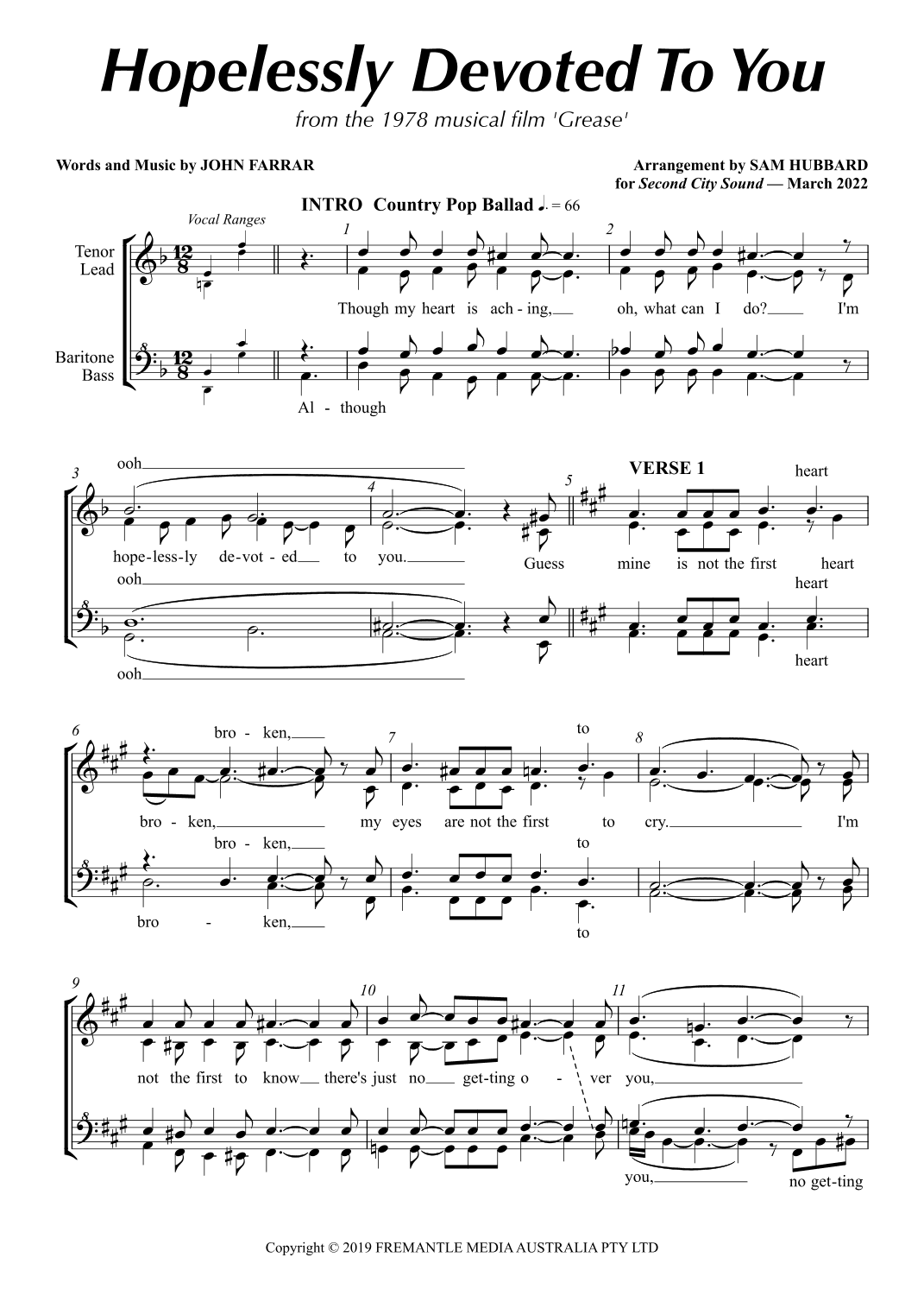 Olivia Newton-john: Hopelessly Devoted To You (the (arr. Sam Hubbard)