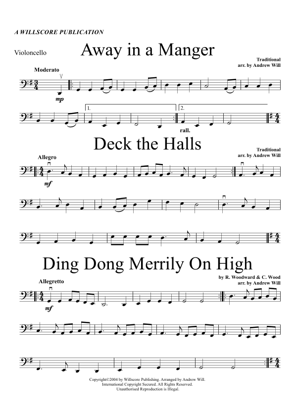 Christmas Carol Selections - Cello (arr. Willscore Publishing)