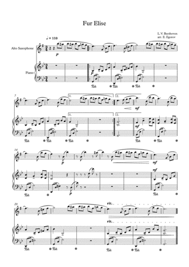 Fur Elise, Ludwig Van Beethoven, For Alto Saxophone & Piano (arr. Eugene Egorov)