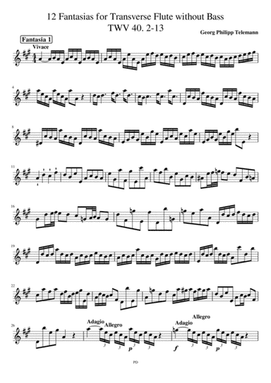 12 Fantasias for Transverse Flute without Bass TWV 40 2-13 (arr. Ana Antão)
