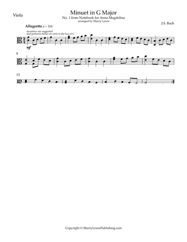 Minuet in G No. 1 by J.S. Bach from Notebook of Anna Magdalena (arr. Sherry Lewis)