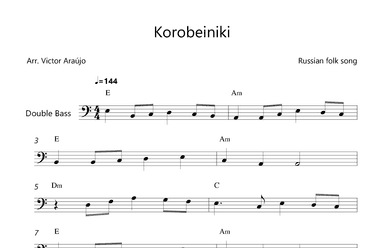 Korobeiniki  (from Tetris) - Double Bass Lead Sheet - Chord Symbols (arr. Victor Araújo)