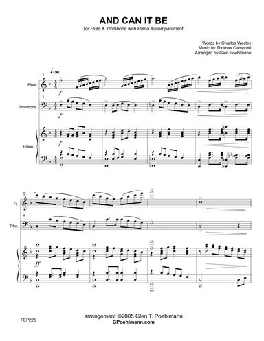 AND CAN IT BE - FLUTE and TROMBONE (or Baritone TC) with Piano Accompaniment (arr. Glen Poehlmann)