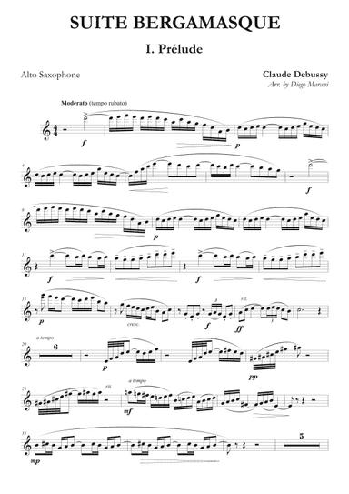 Prelude from "Suite Bergamasque" for Alto Saxophone and Piano (arr. Diego Marani)