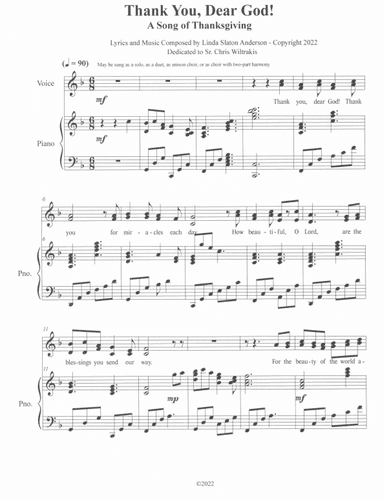 Thank You, Dear God!  A Song of Thanksgiving