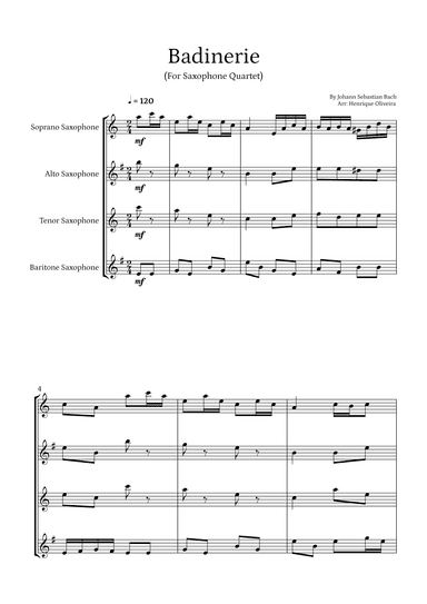 Badinerie by J. S. Bach (For Saxophone Quartet) (arr. Henrique Oliveira)