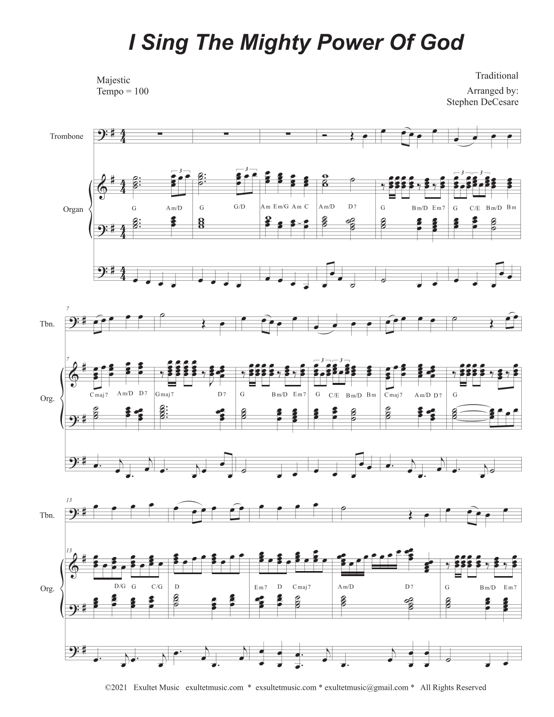 I Sing The Mighty Power Of God (Trombone solo - Organ accompaniment) (arr. Stephen DeCesare)