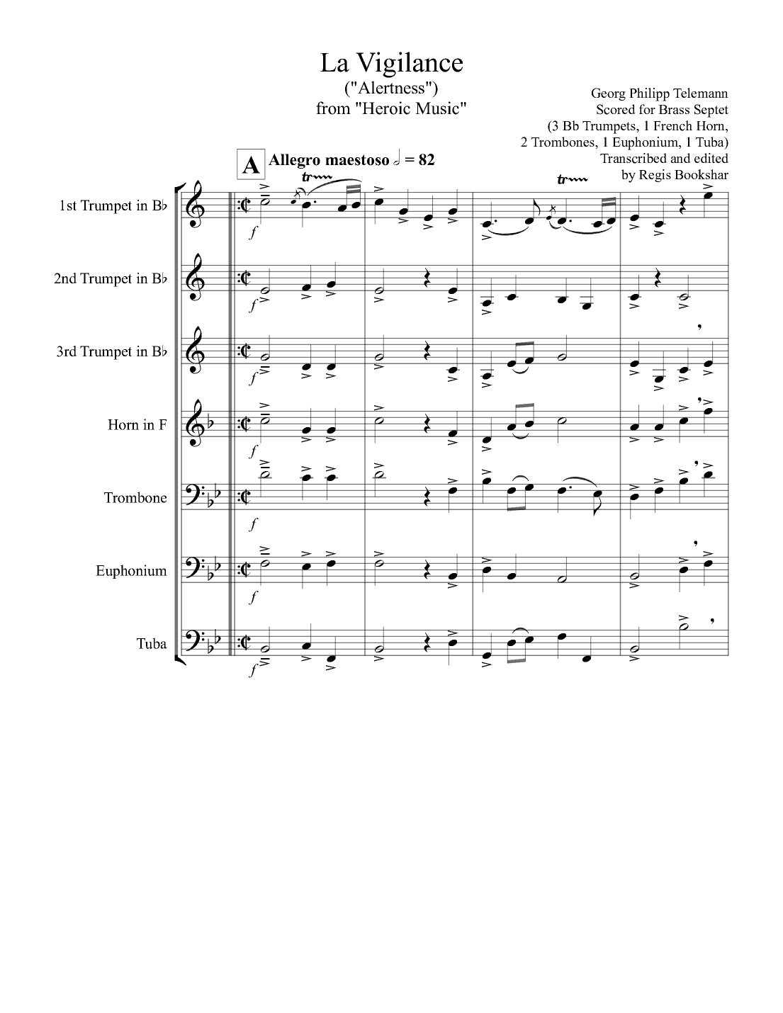 La Vigilance  (from "Heroic Music") (Bb) (Brass Septet - 3 Trp, 1 Hrn,  1 Trb, 1 Euph, 1 Tuba) (arr. Regis Bookshar)