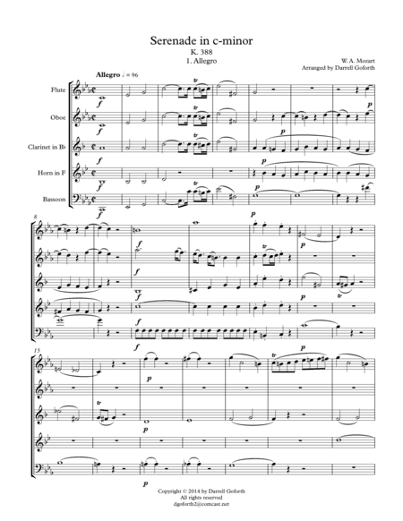 Mozart: Serenade in c-minor, K. 388 (Arranged for Wind Quintet) (arr. Darrell Goforth)
