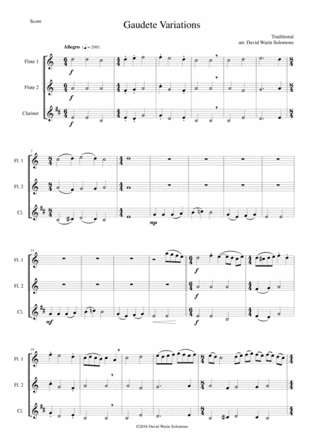 Gaudete Variations for 2 flutes and clarinet (arr. David Warin Solomons)