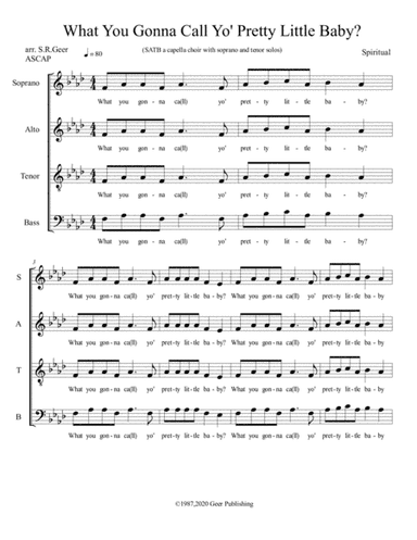 Yo' Pretty Little Baby for SATB choir (arr. S.R.Geer, ASCAP)