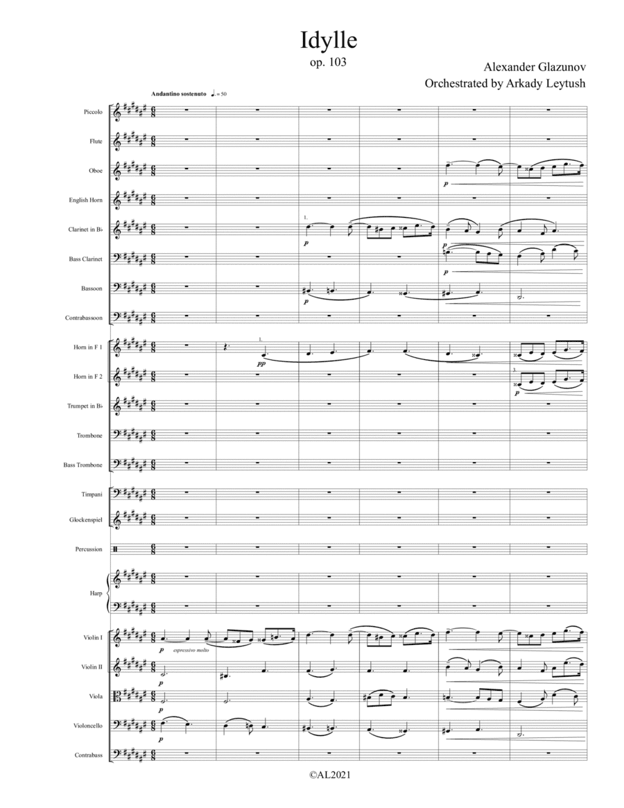 Alexander Glazunov -  Idylle, Op. 103, Op. 103, Orchestrated by  Arkady Leytush