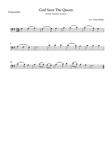 God Save The Queen (British National Anthem) for Cello Solo (arr. Fabio Britto)