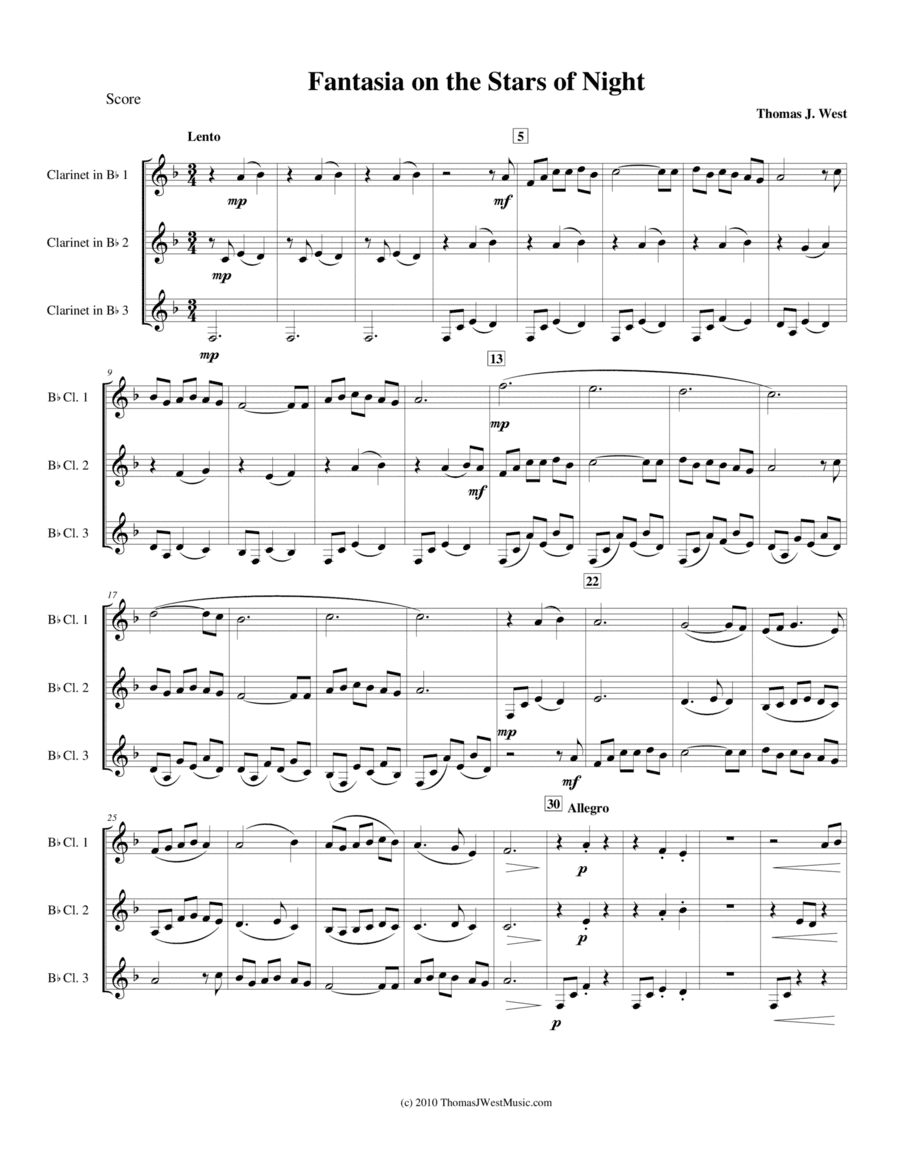 Fantasia on the Stars of Night Clarinet Trio - Grade 3