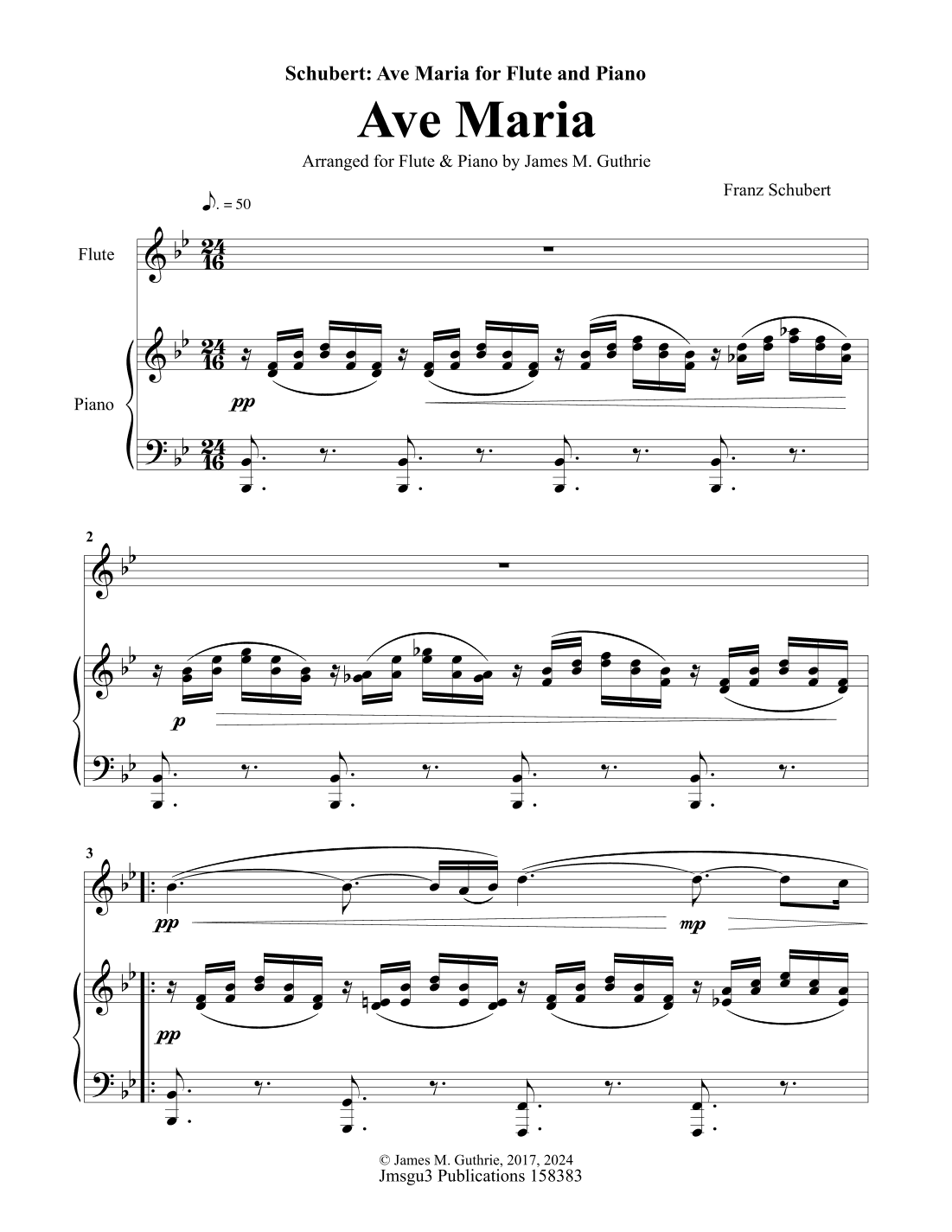 Schubert: Ave Maria for Flute & Piano (arr. James M. Guthrie, ASCAP)