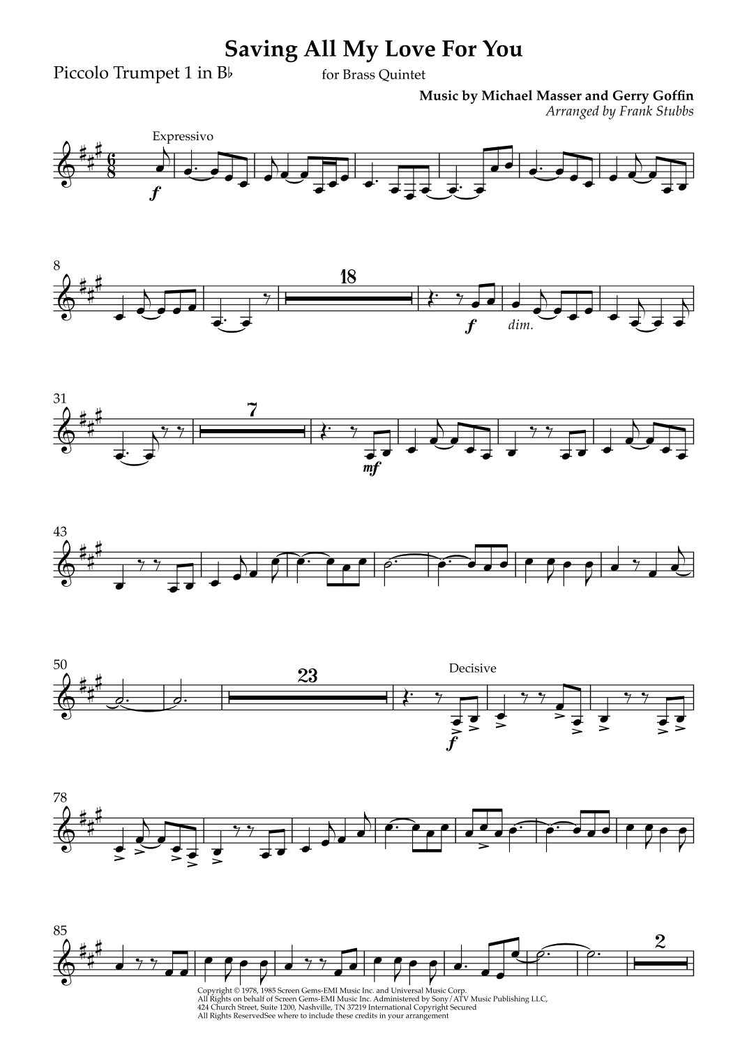 Saving All My Love For You (arr. Frank Stubbs)