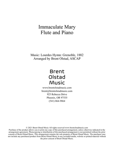 Immaculate Mary (arr. Brent Olstad, ASCAP)