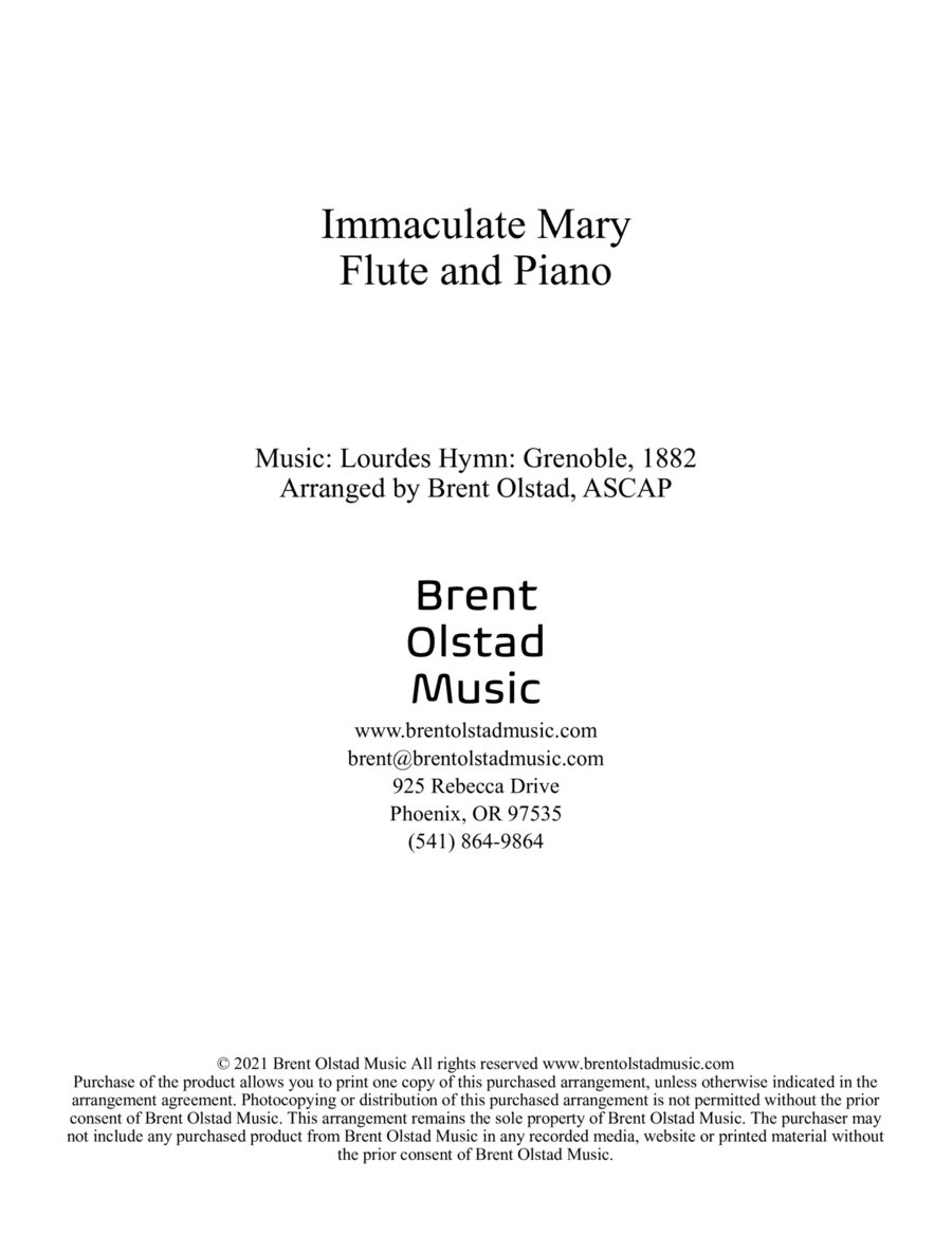 Immaculate Mary (arr. Brent Olstad, ASCAP)