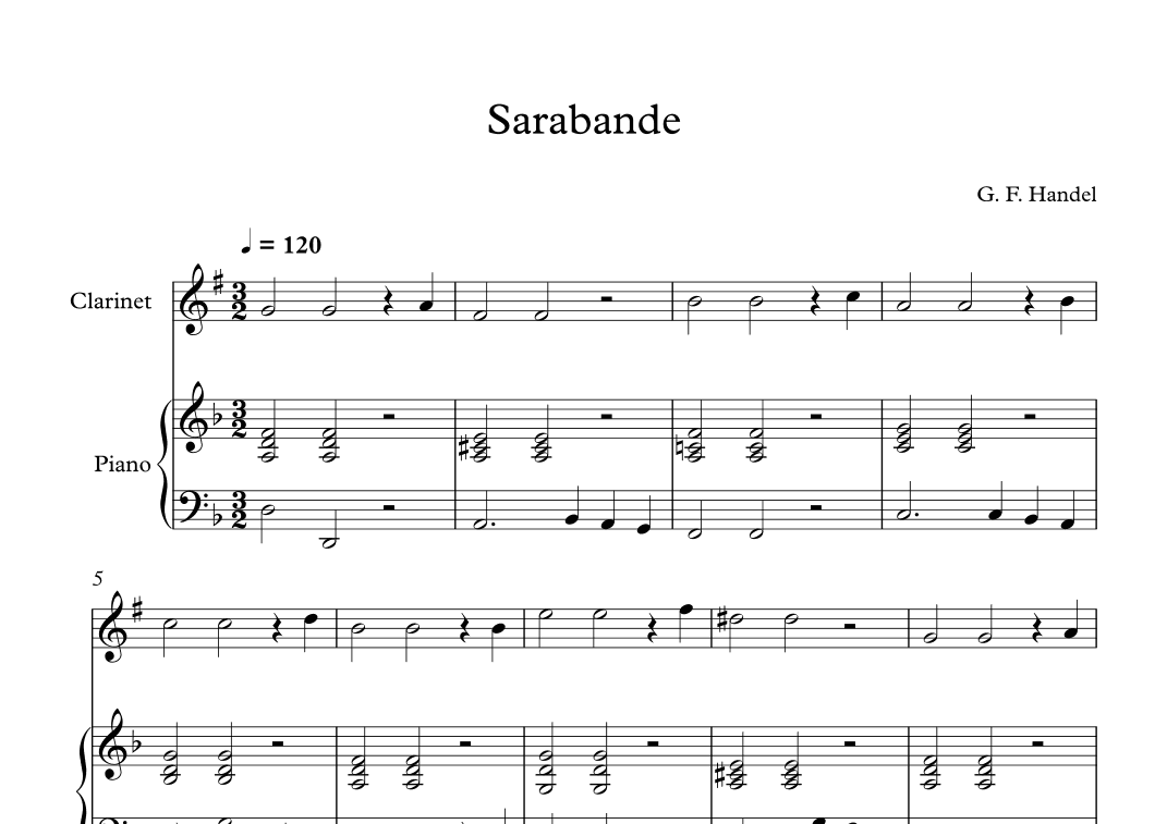 Sarabande - George Frideric Handel (Clarinet + Piano) (arr. Digital Book Music)