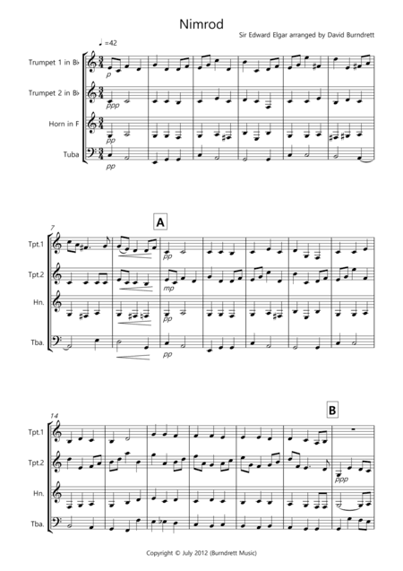 Nimrod (from the Enigma Variations) for Brass Quartet (arr. David Burndrett)