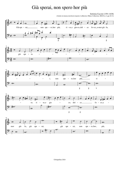Già sperai, non spero hor più (arr. Early Music Scores)