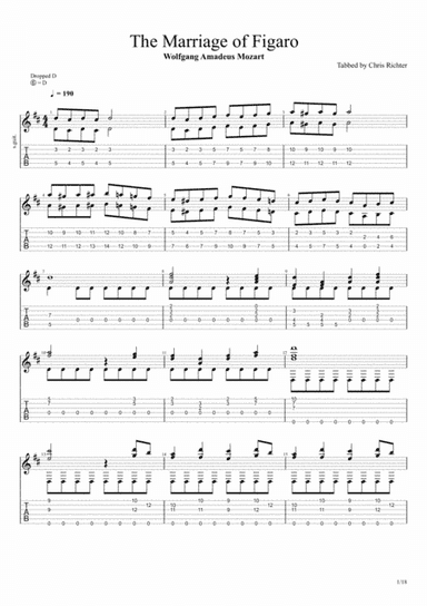 Marriage of Figaro Overture by Wolfgang Amadeus Mozart (Solo Fingerstyle Guitar Tab) (arr. Chris Richter)