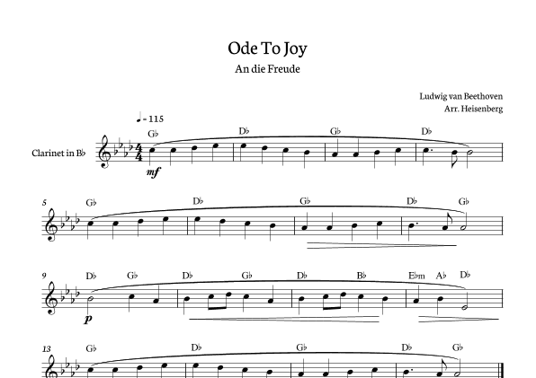Beethoven - Ode to Joy for clarinet with chords in Gb major. (arr. Heisenberg)