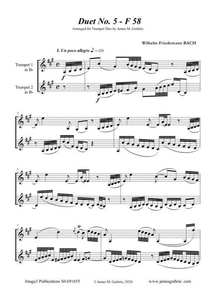WF Bach: Duet No. 5 for Trumpet Duo (arr. James M. Guthrie, ASCAP)