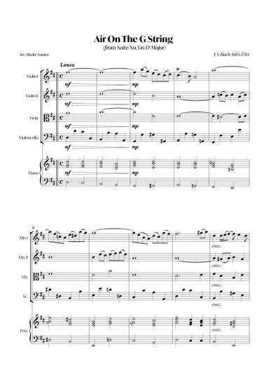 Air On The G String (from Suite No.3 in D Major) (Bach) - String quartet with Piano (arr. André Alberto Santos)