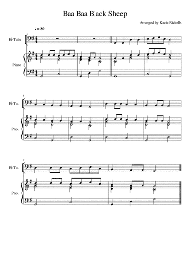 Baa Baa Black Sheep - Tuba (Bass Clef) Solo (arr. Kacie J. Rickells)