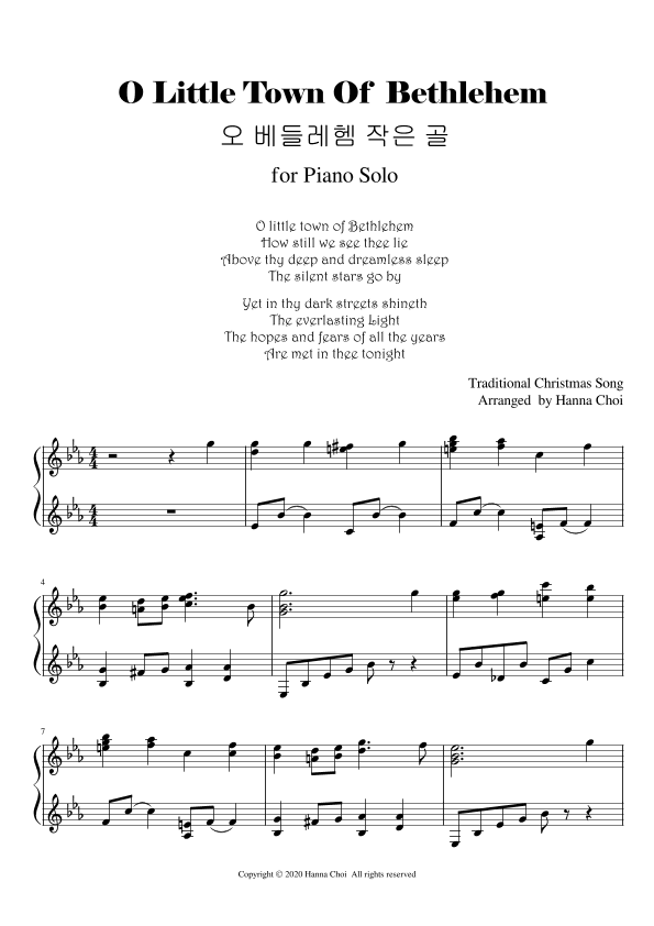 O Little Town Of Bethlehem [for Piano Solo/ Christmas Song] (arr. Hanna Choi)