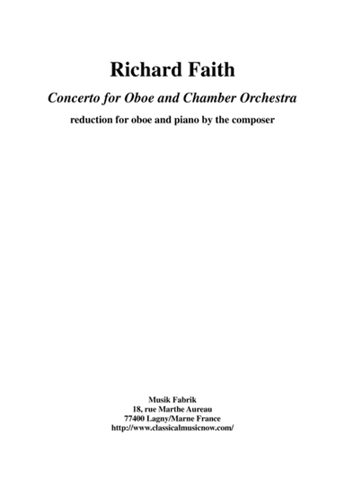Richard Faith : Concerto for oboe and chamber orchestra, piano reduction and solo part
