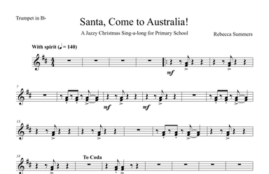 Santa, Come to Australia! - (New! Original! 2 part, piano EASY TRUMPET)
