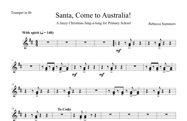 Santa, Come to Australia! - (New! Original! 2 part, piano EASY TRUMPET)
