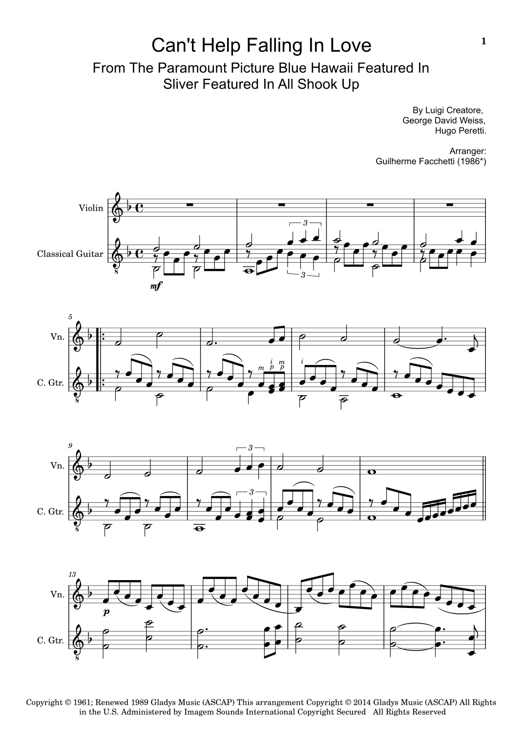 Can't Help Falling In Love (arr. Guilherme Facchetti)