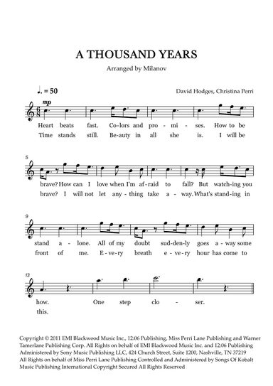 A Thousand Years (arr. Milanov)