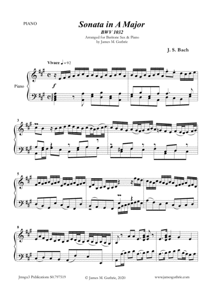 BACH: Sonata BWV 1032 for Tenor Sax & Piano (arr. James Guthrie, ASCAP)