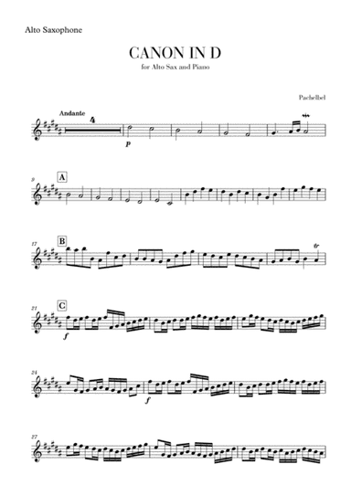 Canon in D - Alto Saxophone (arr. Cadenza Editions)