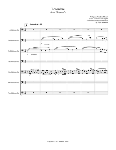 Recordare (from "Requiem") (F) (Violoncello Septet) (arr. Regis Bookshar)