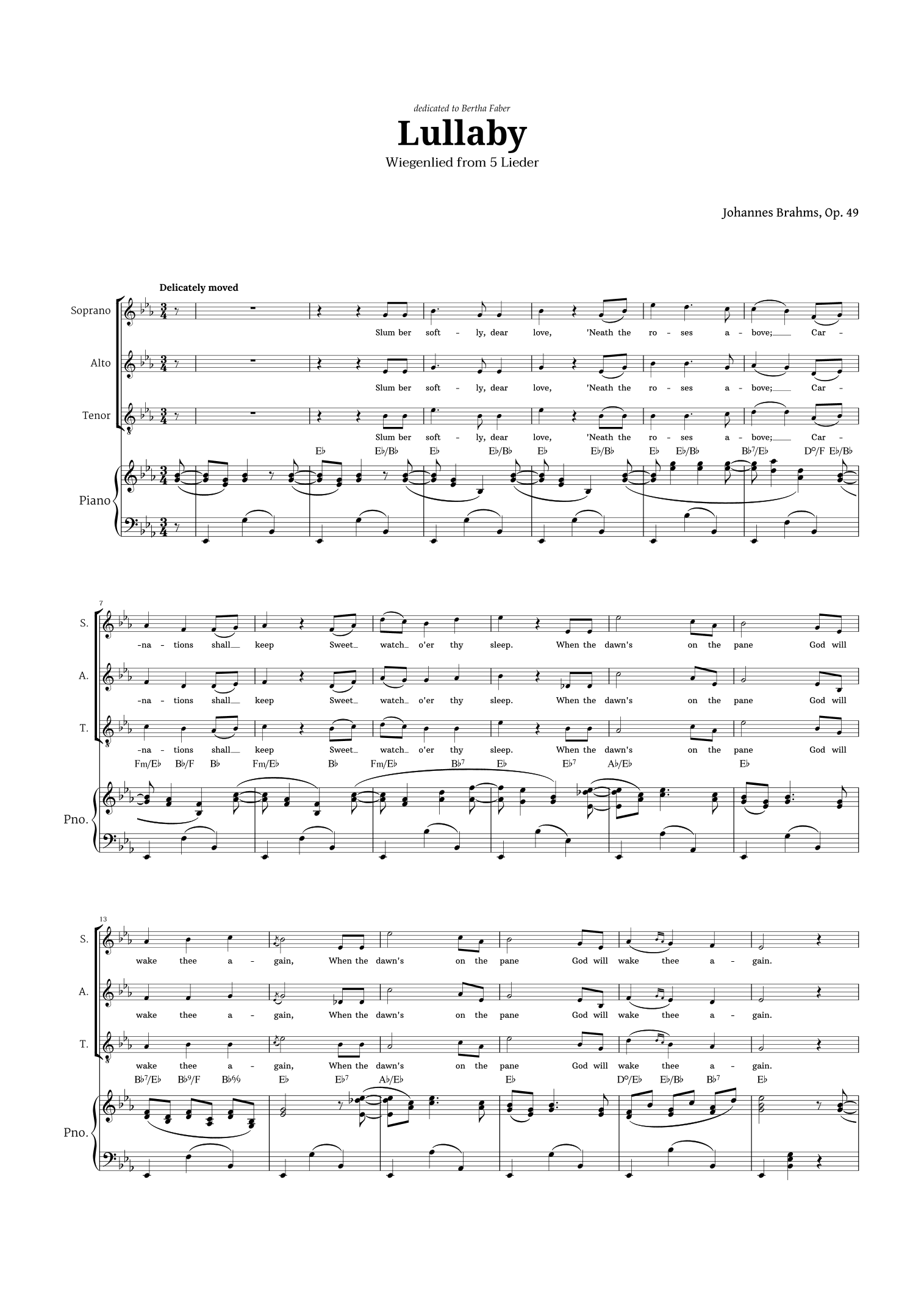 Lullaby by Brahms for SAT Choir and Piano (arr. Langanho)